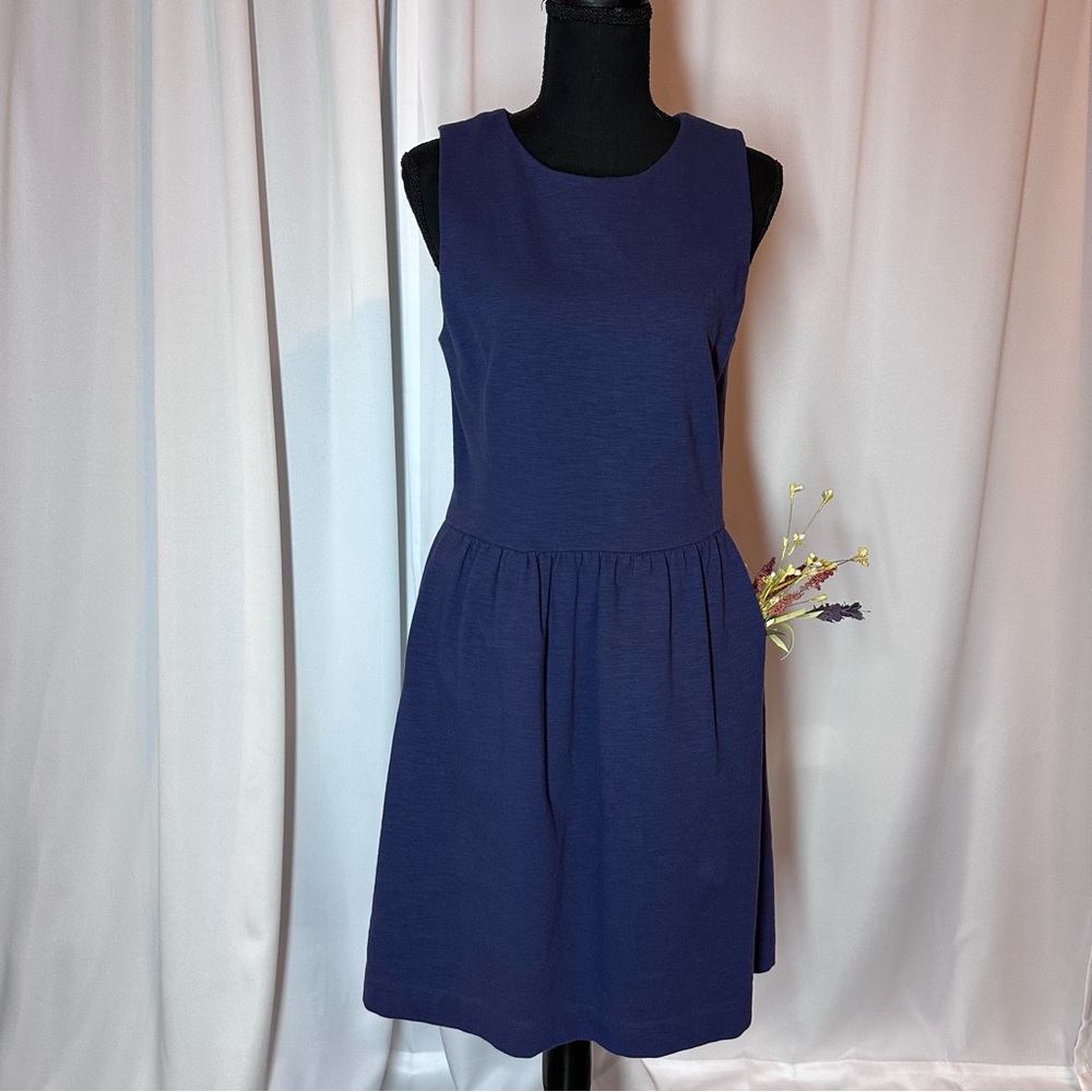 J Crew Factory Daybreak‎ Raw Indigo Cotton Blend Dress  Sz M Cottage Core EUC